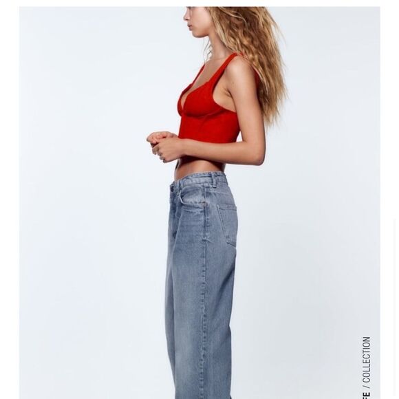 ZARA TEXTURED CORSET TOP Red size small - Picture 8 of 10